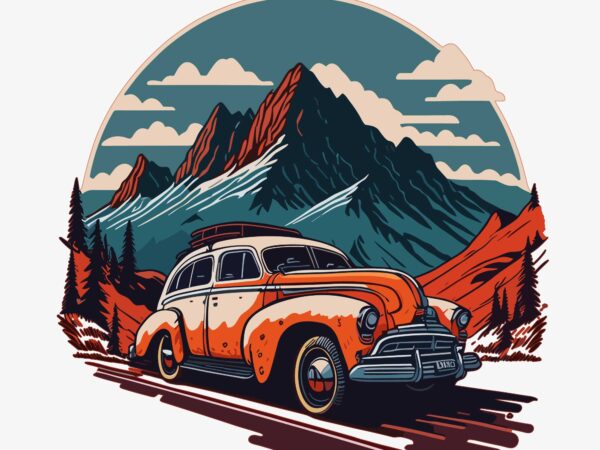 Retro car on open road t shirt design online