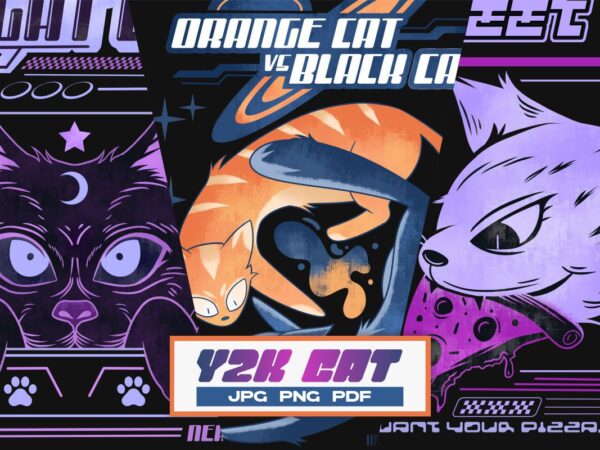 Y2k cat t shirt designs bundle, japanese y2k graphic tshirt