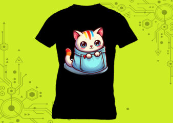 Pocket-Sized Cat tailor-made for Print on Demand websites t shirt illustration