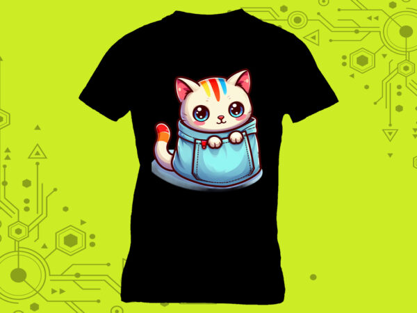 Pocket-sized cat tailor-made for print on demand websites t shirt illustration