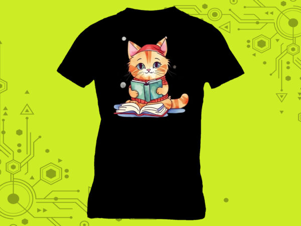 Irresistible a cat engrossed in a book perfect for a tshirt design illustration tailor-made for print on demand websites