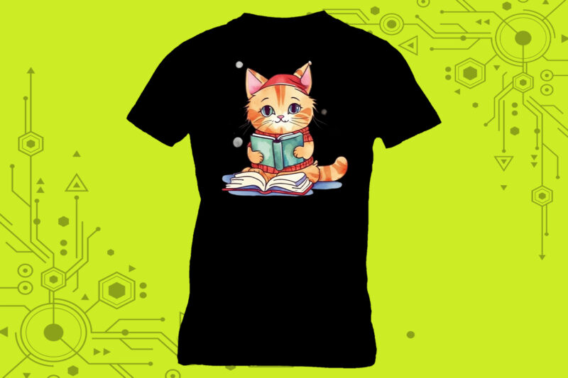 Irresistible A cat engrossed in a book perfect for a tshirt design illustration tailor-made for Print on Demand websites