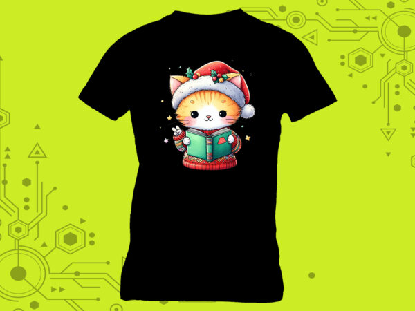 Tshirt design idea a cat immersed in a book with a charming illustration tailor-made for print on demand platforms