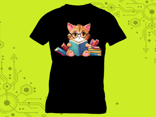 Delights tshirt design idea a cat immersed in a book with a charming illustration curated specifically for print on demand websites