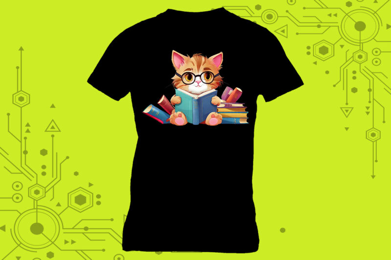 Delights Tshirt design idea A cat immersed in a book with a charming illustration curated specifically for Print on Demand websites