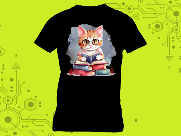 Cat reading book illustration graphics for t-shirt design expertly crafted for print on demand websites