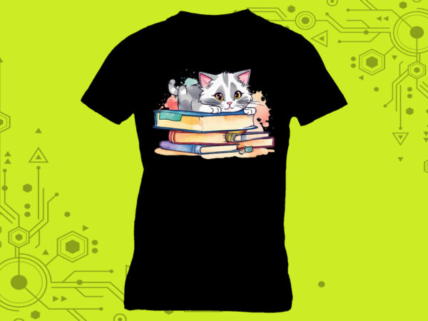 Sweet bookworm cat illustration clipart ideal for your t-shirt design meticulously crafted for print on demand websites