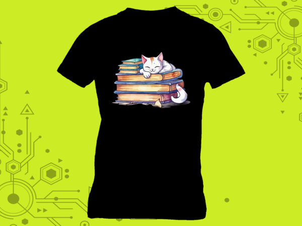 Cat reading book illustration clipart a delightful choice for a t-shirt meticulously crafted for print on demand websites