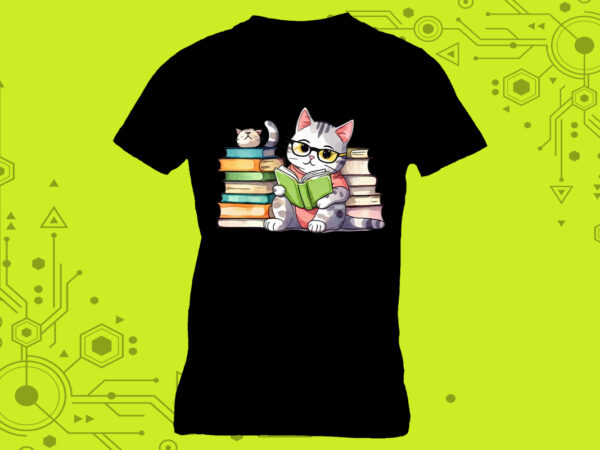 Delights tshirt design idea a cat immersed in a book with a charming illustration curated specifically for print on demand websites