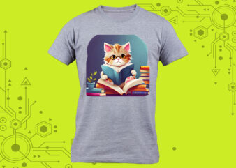 Delights Tshirt design idea A cat immersed in a book with a charming illustration curated specifically for Print on Demand websites