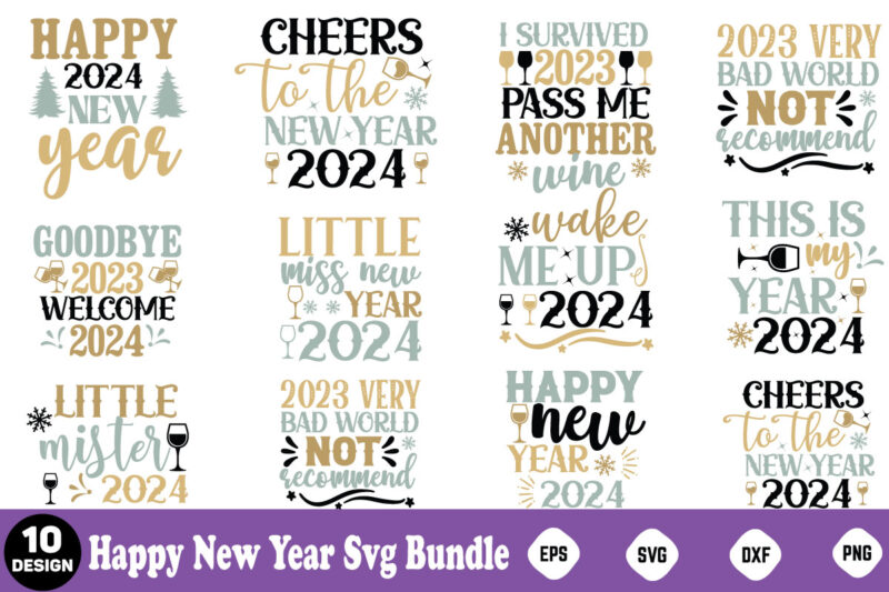 New Year Design Mega Bundle Happy New Year Svg Bundle, Heather Roberts Art, Cricut Cut Files, Instant Download, Sublimation Files, Silhouet