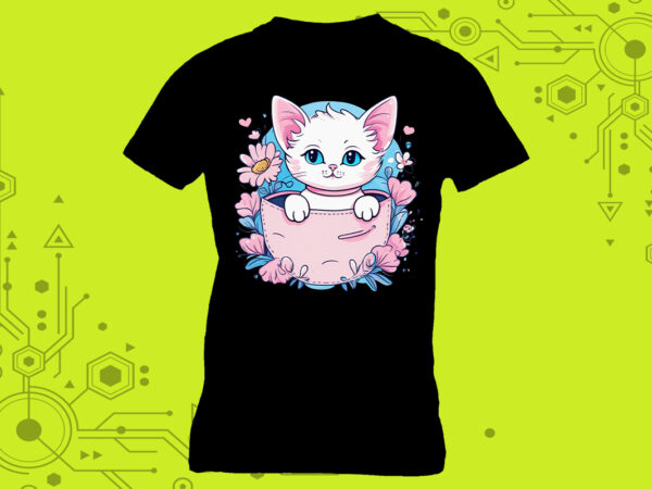 Pocket kitty miniatures crafted exclusively for print on demand websites t shirt illustration