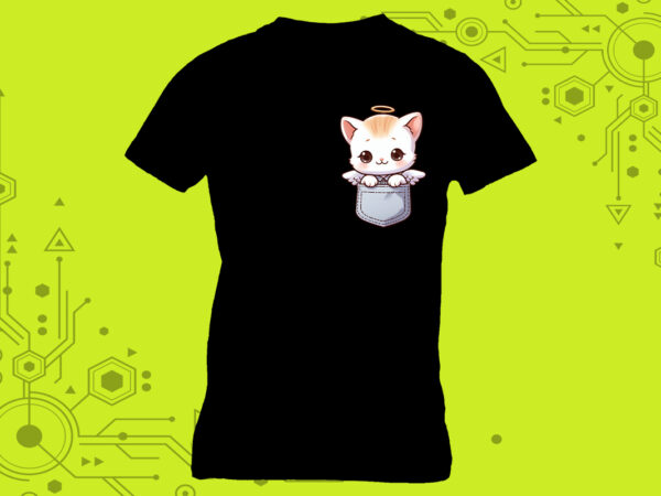 Pocket-sized kitty elegance in clipart, meticulously crafted for print on demand websites t shirt illustration