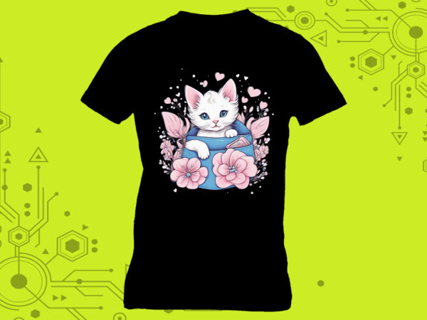 Pocket-sized cat tailor-made for print on demand websites t shirt illustration