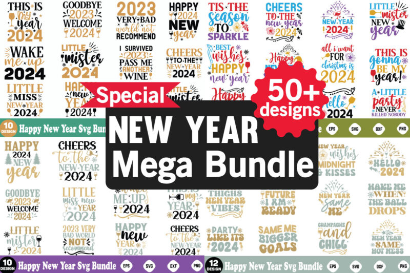 New Year Design Mega Bundle Happy New Year Svg Bundle, Heather Roberts Art, Cricut Cut Files, Instant Download, Sublimation Files, Silhouet