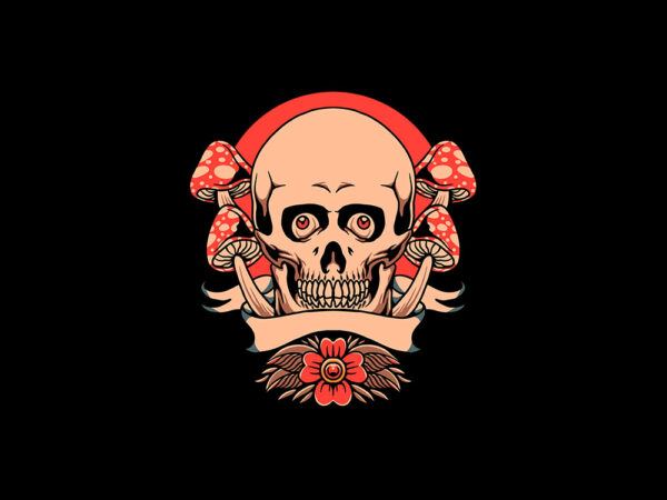 Mushroom skull t shirt designs for sale