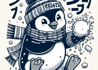 Cute penguin playing snowball