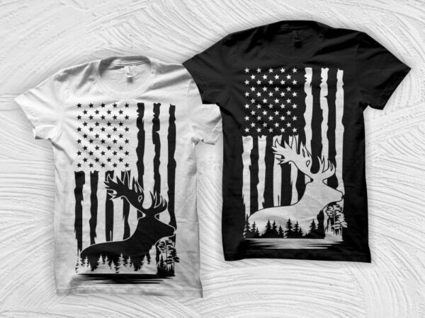 Distressed american flag with deer hunting design illustrator, hunting t shirt design, hunting svg, deer hunting t shirt design for download