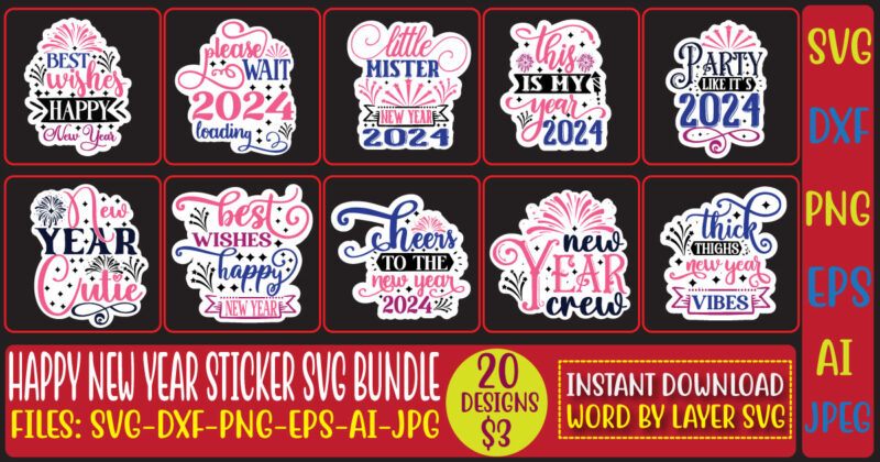 Happy New Year Sticker Svg Bundle