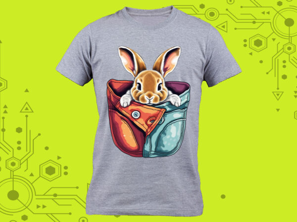 Pocket bunny art in clipart form, tailor-made for print on demand platforms t shirt illustration