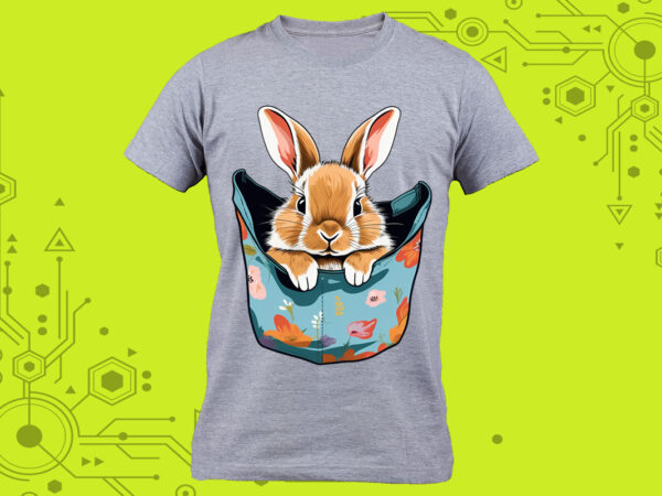 Adorable pocket bunny clipart meticulously crafted for print on demand websites t shirt vector