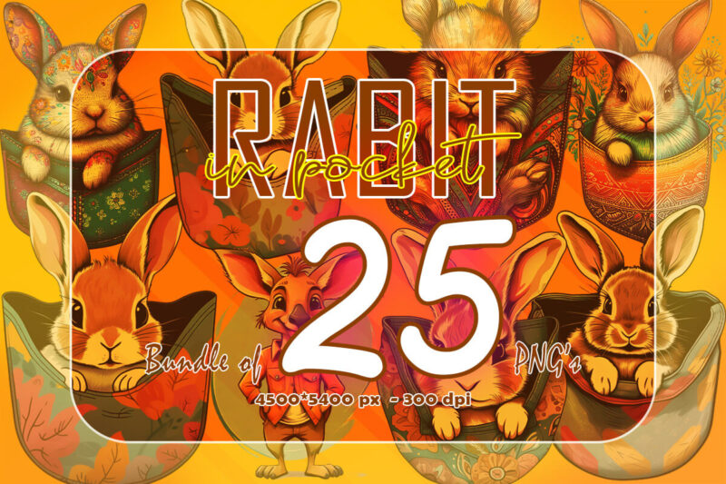 Rabit In Pocket Illustration Clipart 25 PNG Bundle