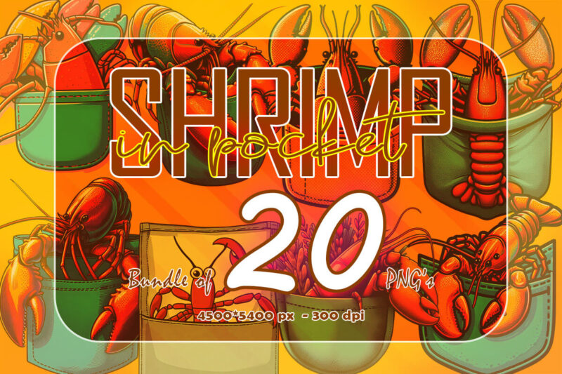 Lobster shrimp In Pocket Illustration Clipart 20 PNG Bundle