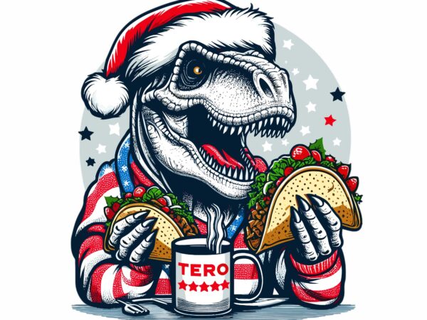 Trex eating taco on christmas t shirt designs for sale