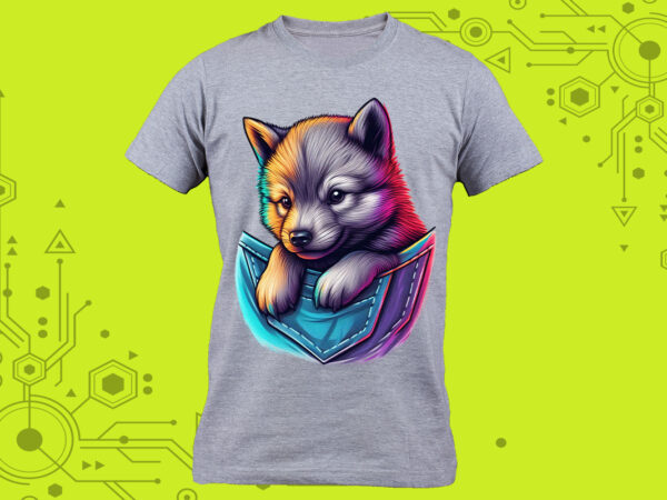 Pocket wolf art in clipart form tailor-made for print on demand platforms t shirt illustration