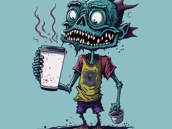 Funny zombie with coffe t shirt graphic design