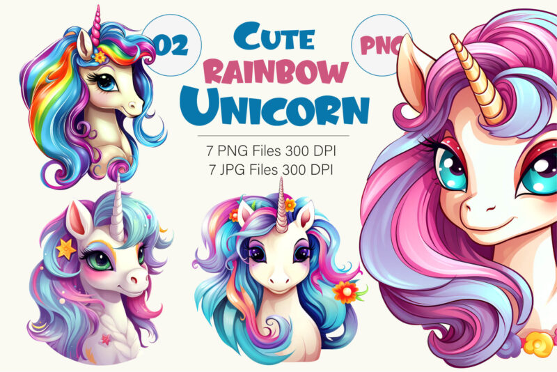 Cute rainbow unicorns 02. TShirt Sticker.