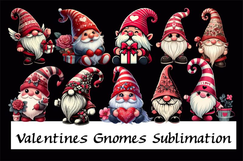 Valentines Gnomes PNG Sublimation bundle