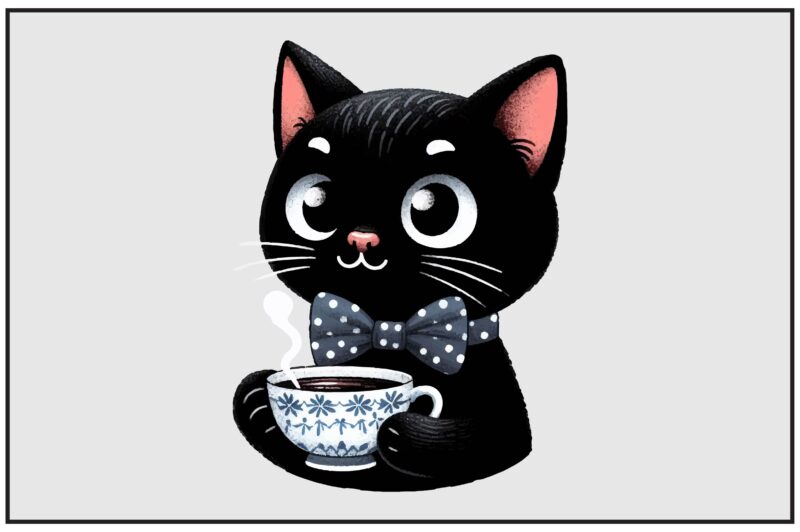 Whimsical Black Cat PNG Sublimation