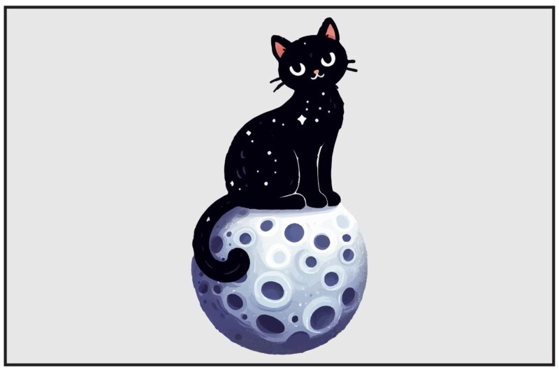 Whimsical Black Cat PNG Sublimation