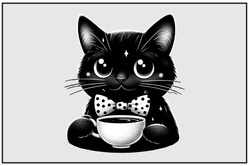 Whimsical Black Cat PNG Sublimation