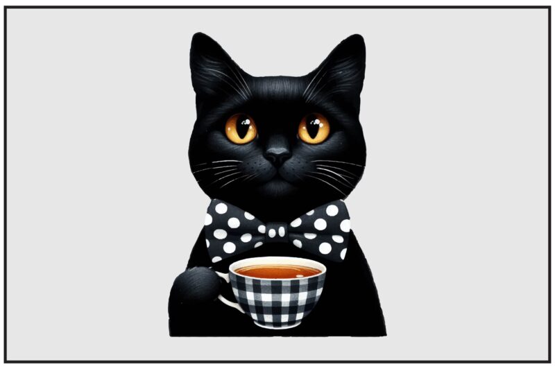 Whimsical Black Cat PNG Sublimation