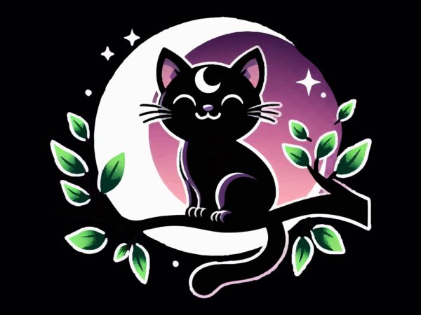 Whimsical black cat png sublimation t shirt design for sale