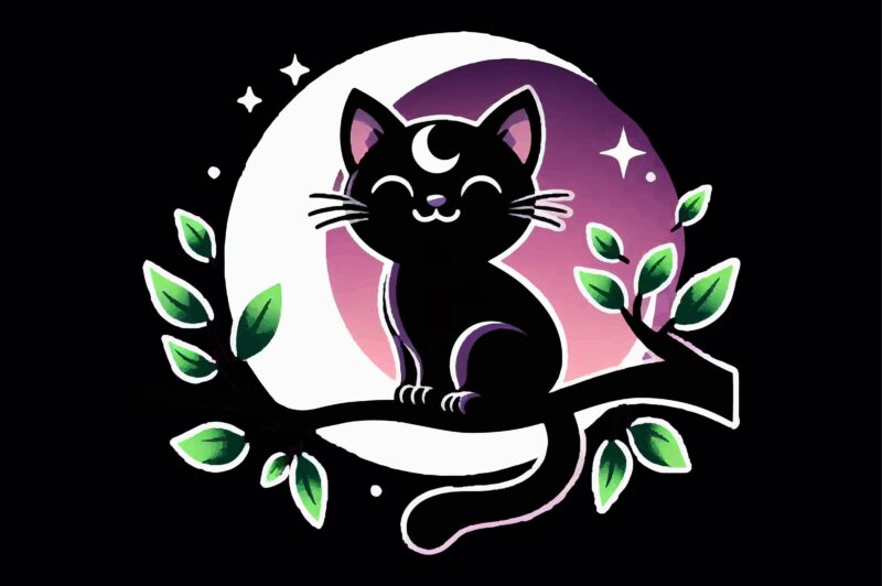 Whimsical Black Cat PNG Sublimation