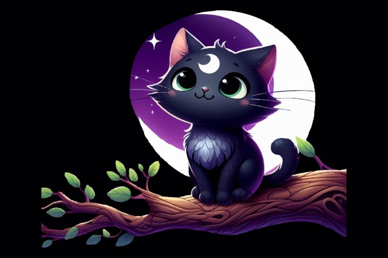 Whimsical Black Cat PNG Sublimation