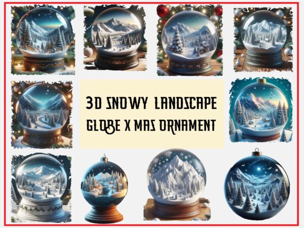 3d snowy landscape globe xmas ornament png sublimation