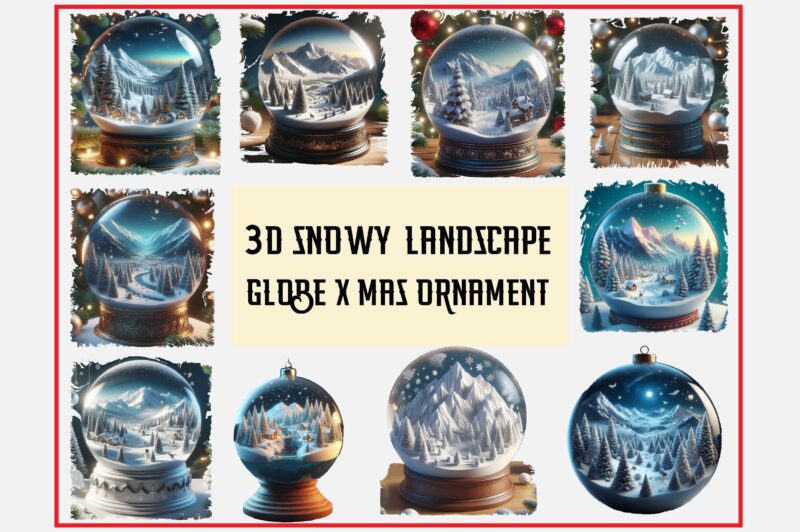 3D Snowy Landscape Globe Xmas Ornament PNG Sublimation