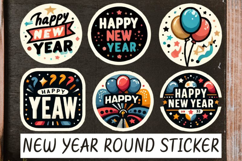 New Year Round Sticker PNG Sublimation