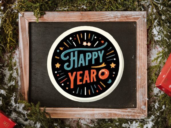 New year round sticker png sublimation T shirt vector artwork