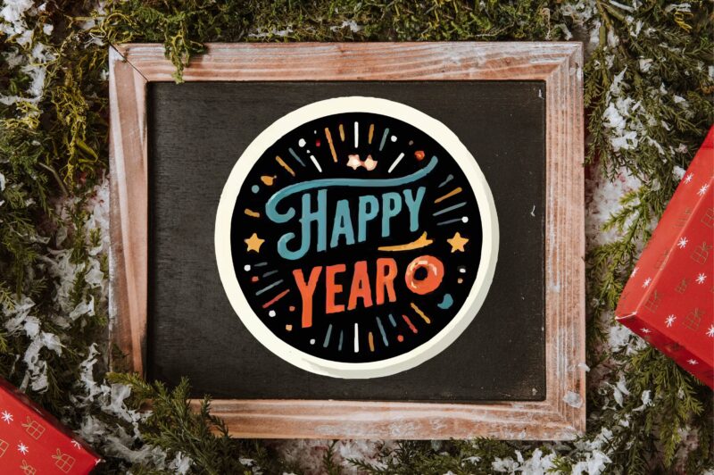 New Year Round Sticker PNG Sublimation