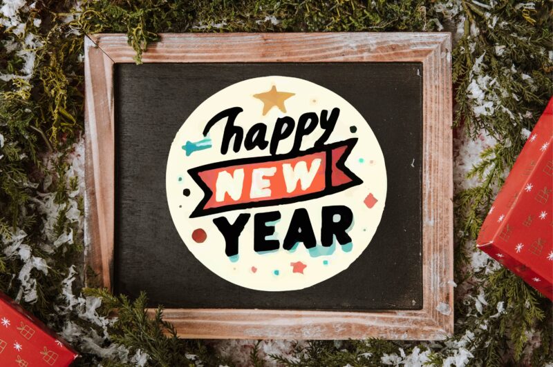 New Year Round Sticker PNG Sublimation