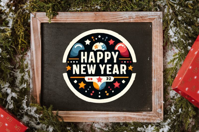 New Year Round Sticker PNG Sublimation