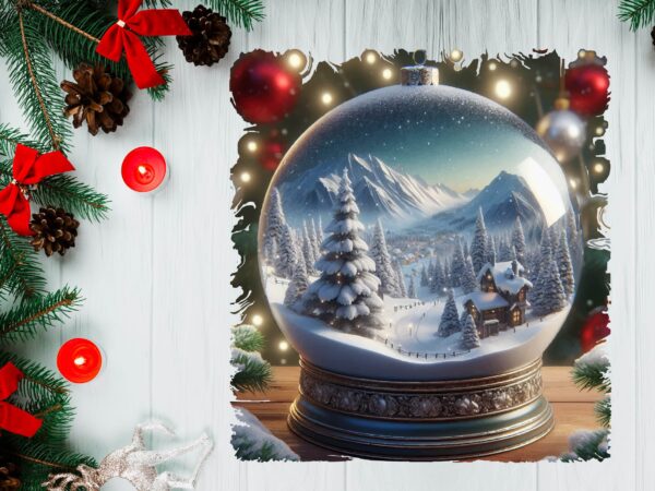 3d snowy landscape globe xmas ornament png sublimation