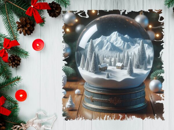 3d snowy landscape globe xmas ornament png sublimation