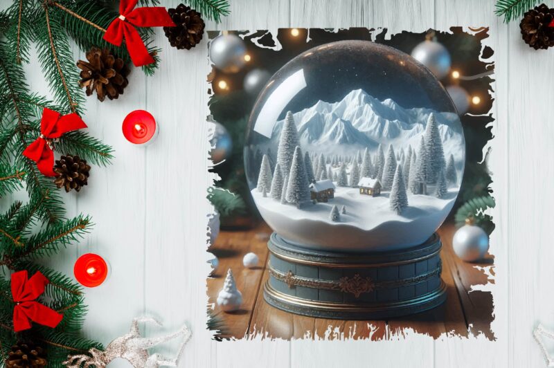 3D Snowy Landscape Globe Xmas Ornament PNG Sublimation