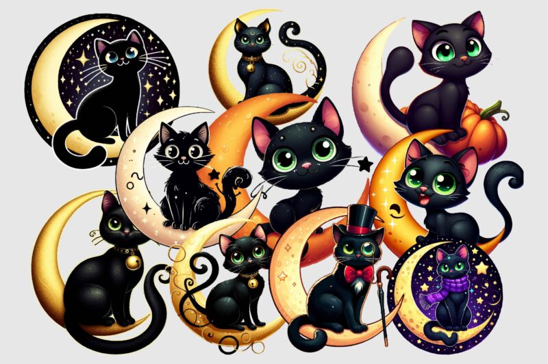 Whimsical Black Cat PNG Sublimation